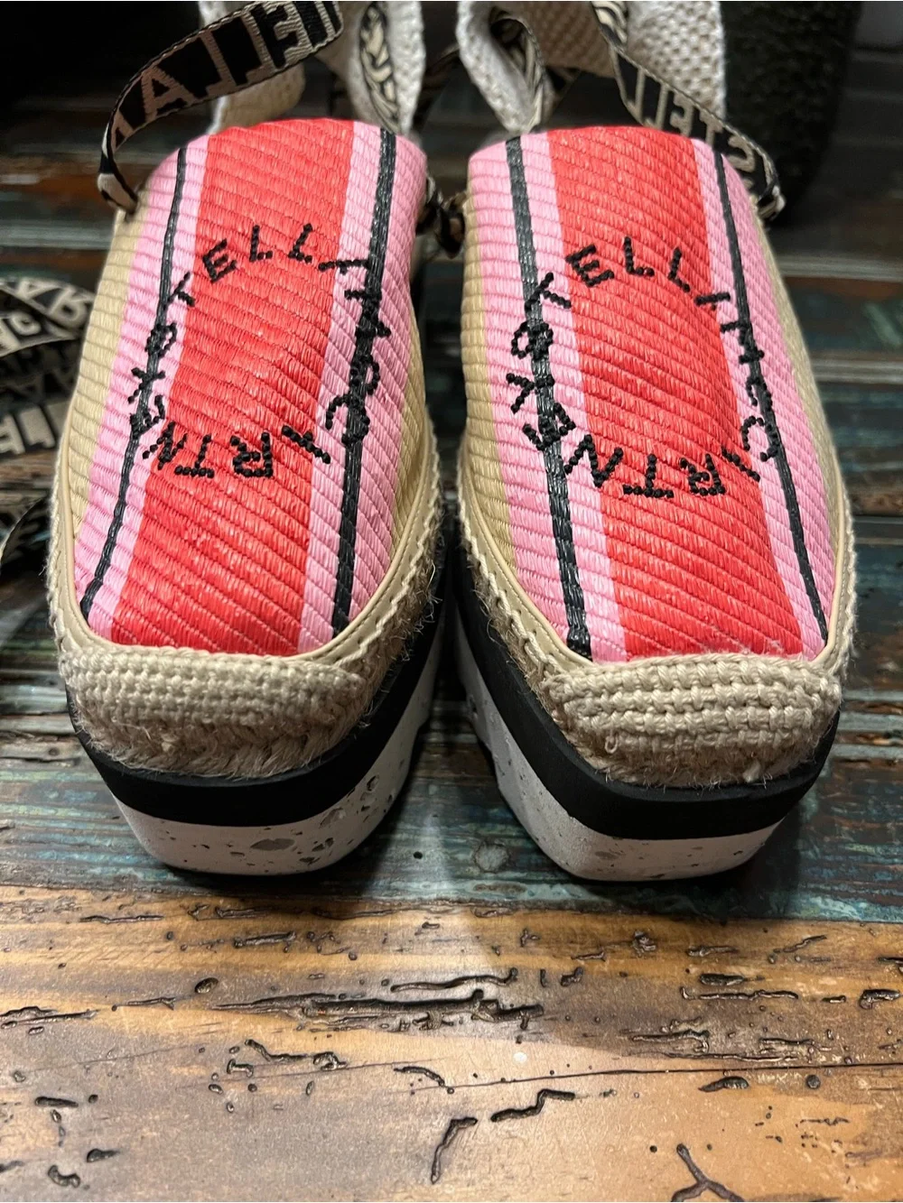 Stella McCartney Pink and Tan Striped Espadrille Platform Sandals